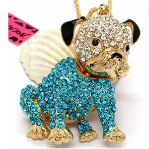 Betsey Johnson Rhinestone & Enamel Blue Dog. NWT